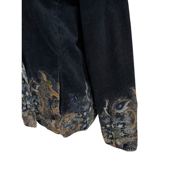 CHICO'S 2 Artsy Corduroy Jacket L Black Lined Pockets Painted Plants Leaves - Picture 5 of 10